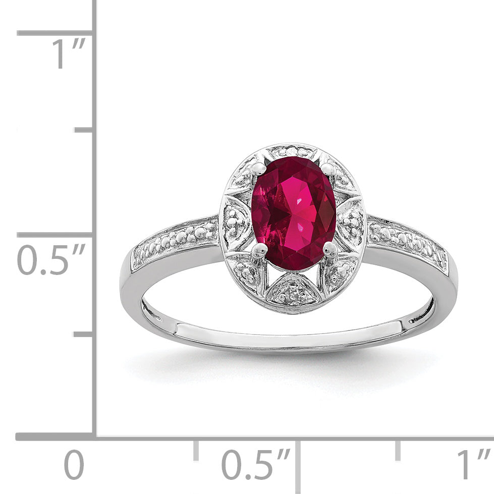 Sterling Silver Rhodium-plated Diamond & Created Ruby Ring