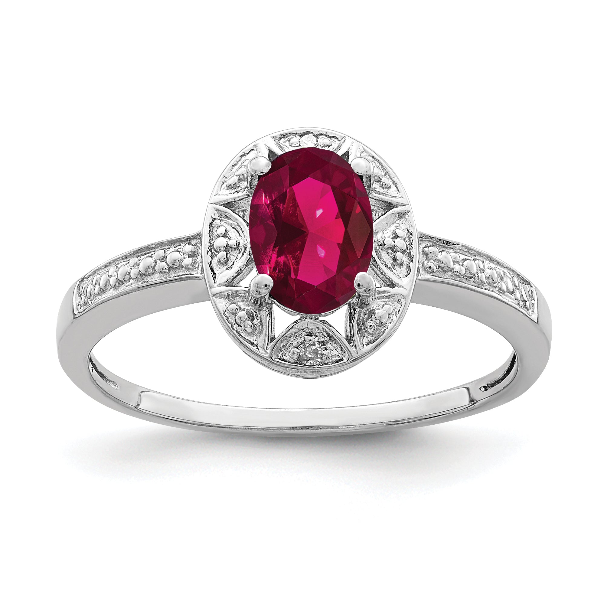 Sterling Silver Rhodium-plated Diamond & Created Ruby Ring