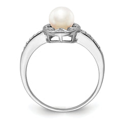 Sterling Silver Rhodium-plated Diamond & Fresh Water Cultured Pearl Ring