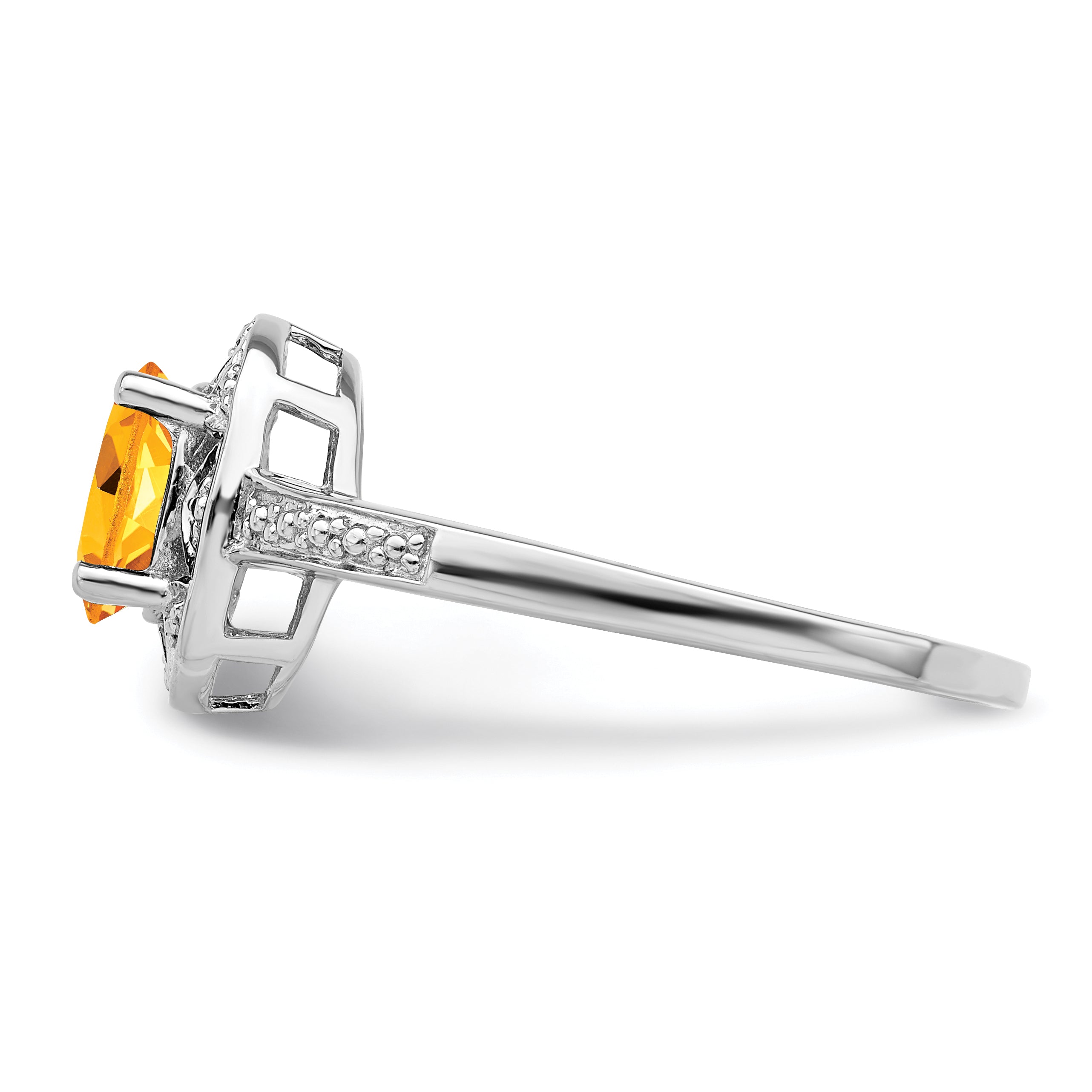 Sterling Silver Rhodium-plated Diamond & Citrine Ring