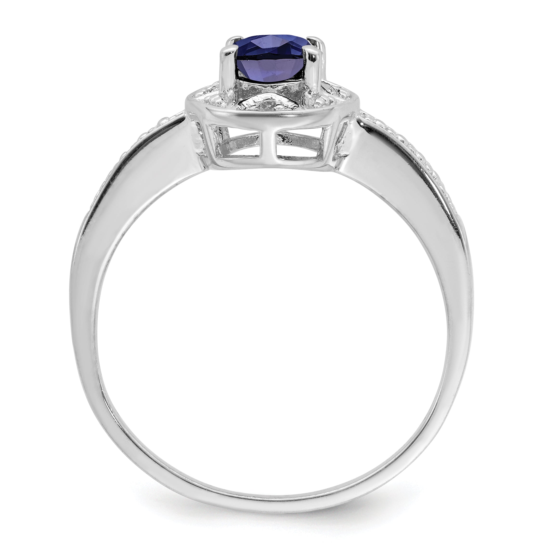 Sterling Silver Rhodium-plated Diamond & Created Sapphire Ring