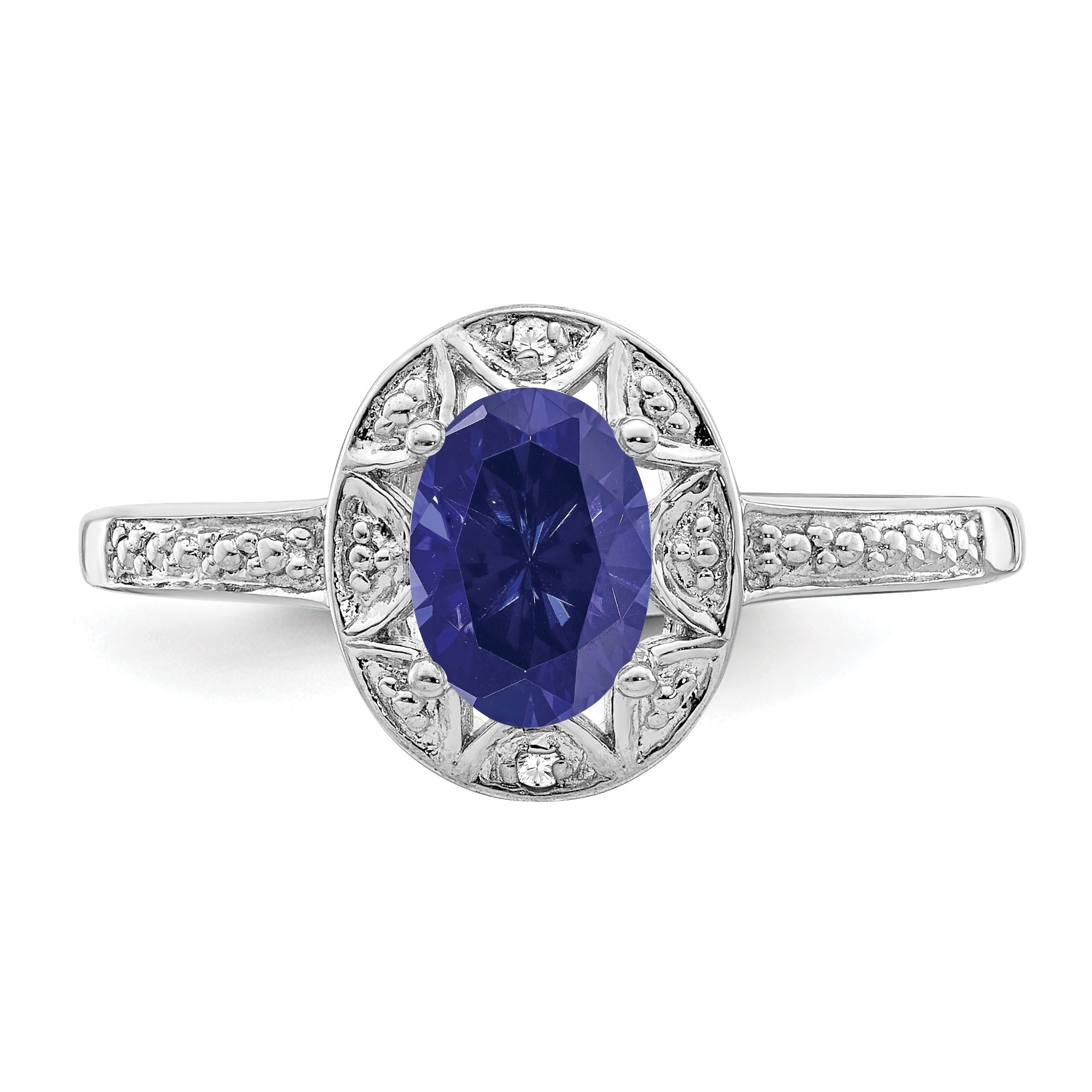 Sterling Silver Rhodium-plated Diamond & Created Sapphire Ring