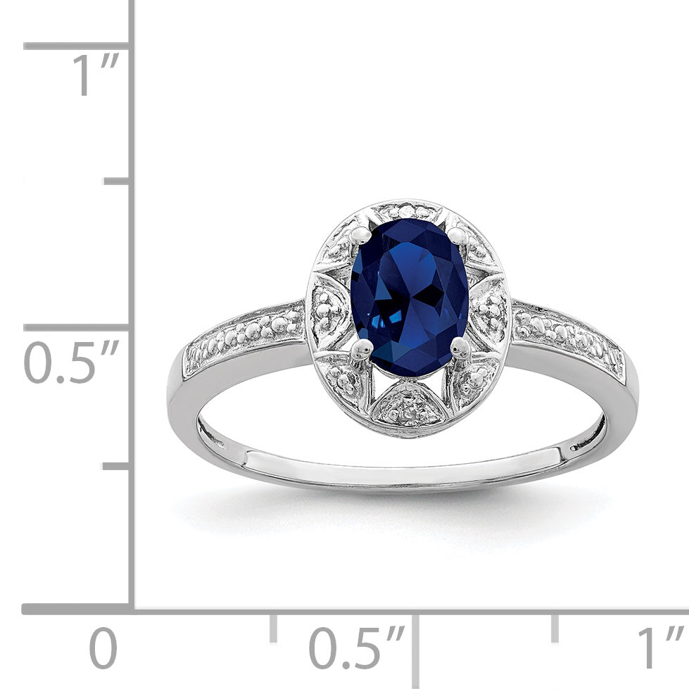 Sterling Silver Rhodium-plated Diamond & Created Sapphire Ring