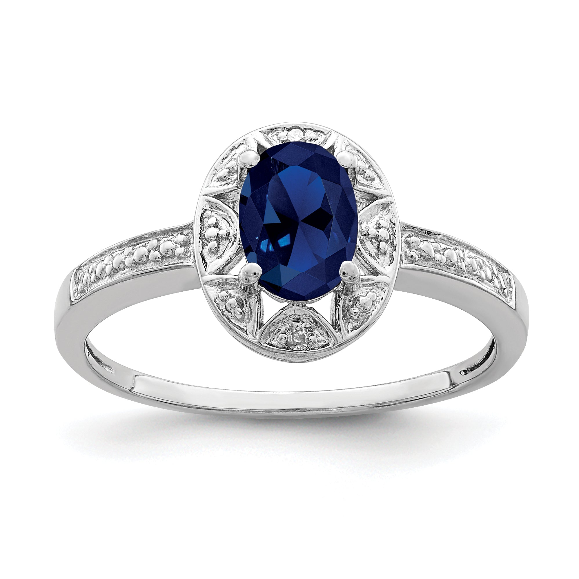 Sterling Silver Rhodium-plated Diamond & Created Sapphire Ring