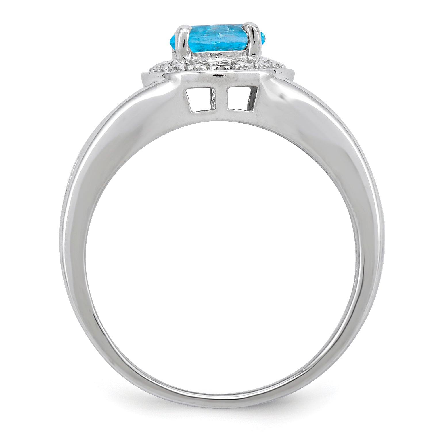 Sterling Silver Rhodium-plated Diamond & Blue Topaz Ring