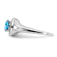 Sterling Silver Rhodium-plated Diamond & Blue Topaz Ring