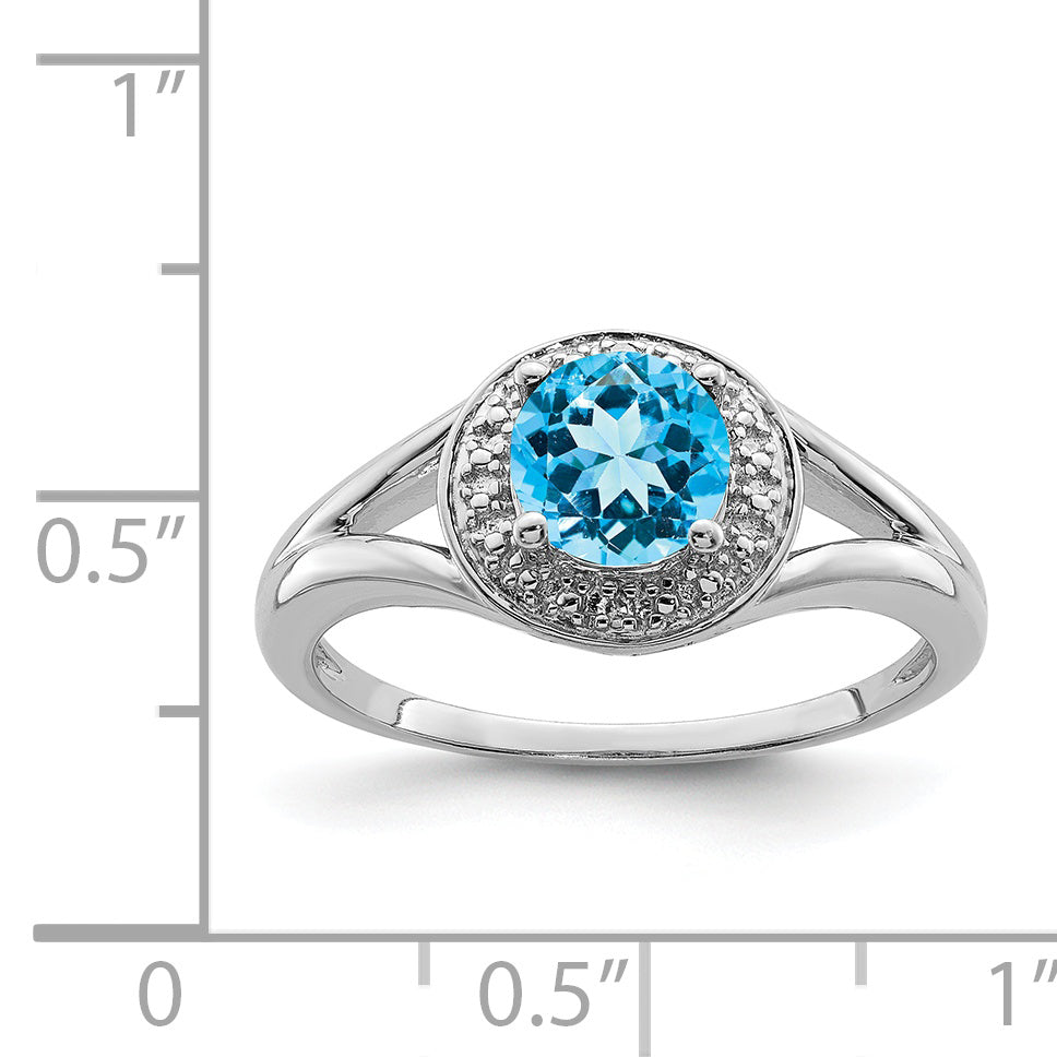 Sterling Silver Rhodium-plated Diamond & Blue Topaz Ring