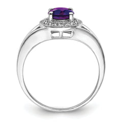 Sterling Silver Rhodium-plated Diamond & Amethyst Ring