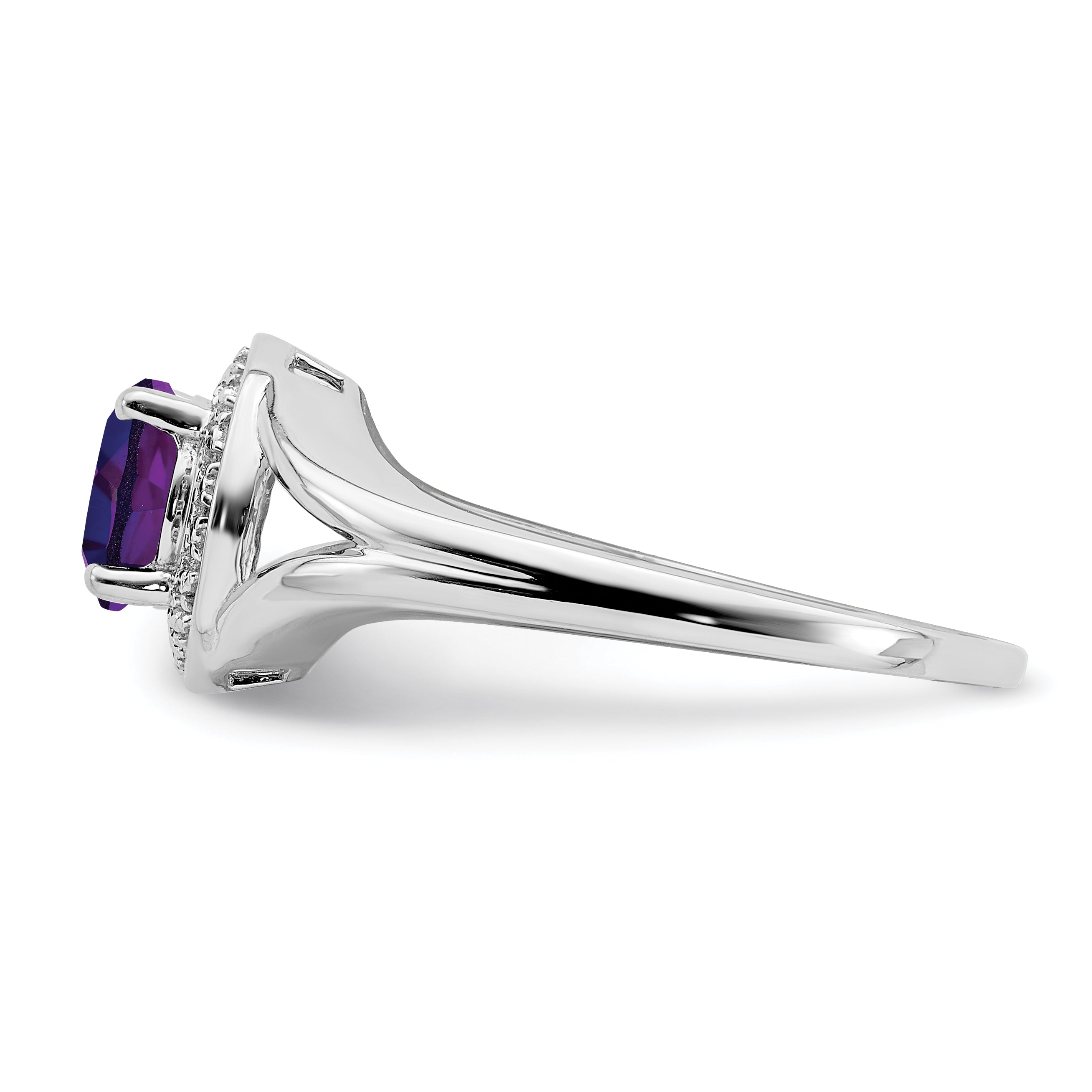 Sterling Silver Rhodium-plated Diamond & Amethyst Ring