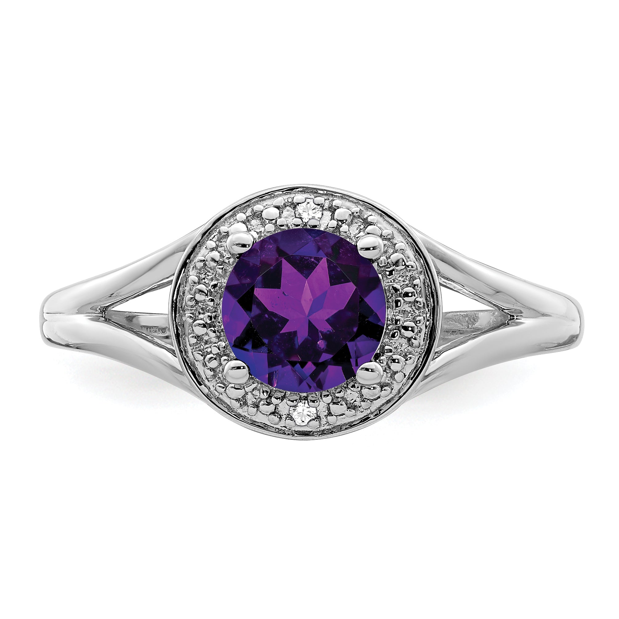 Sterling Silver Rhodium-plated Diamond & Amethyst Ring