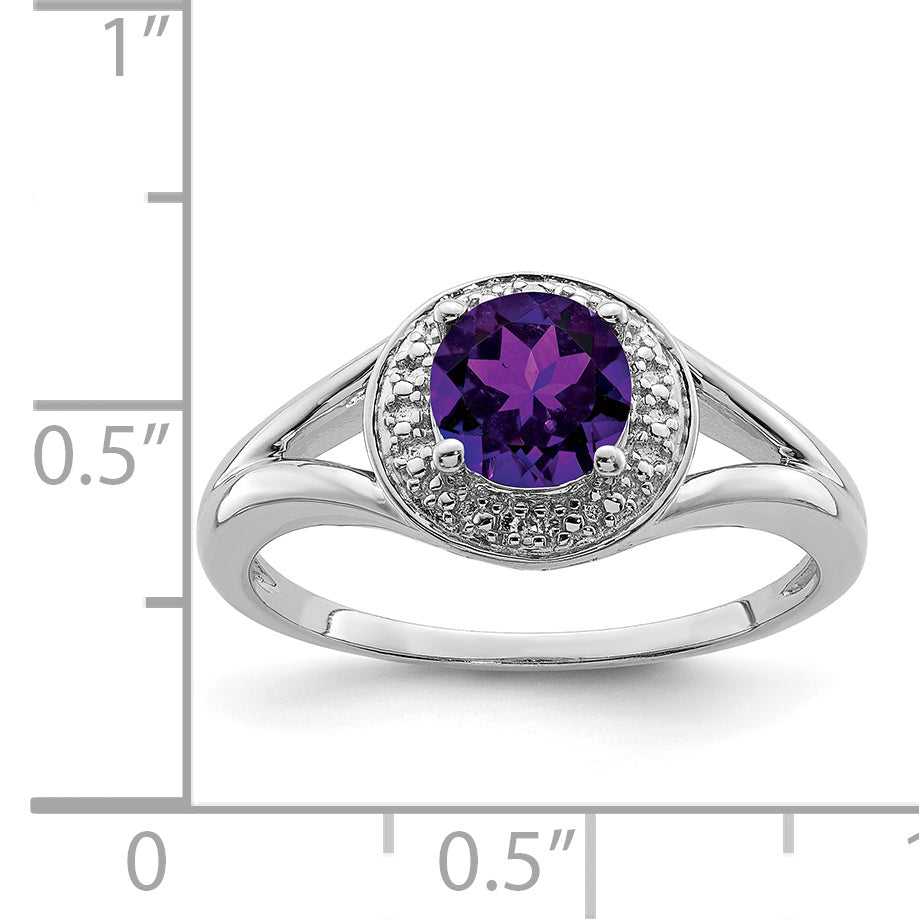 Sterling Silver Rhodium-plated Diamond & Amethyst Ring