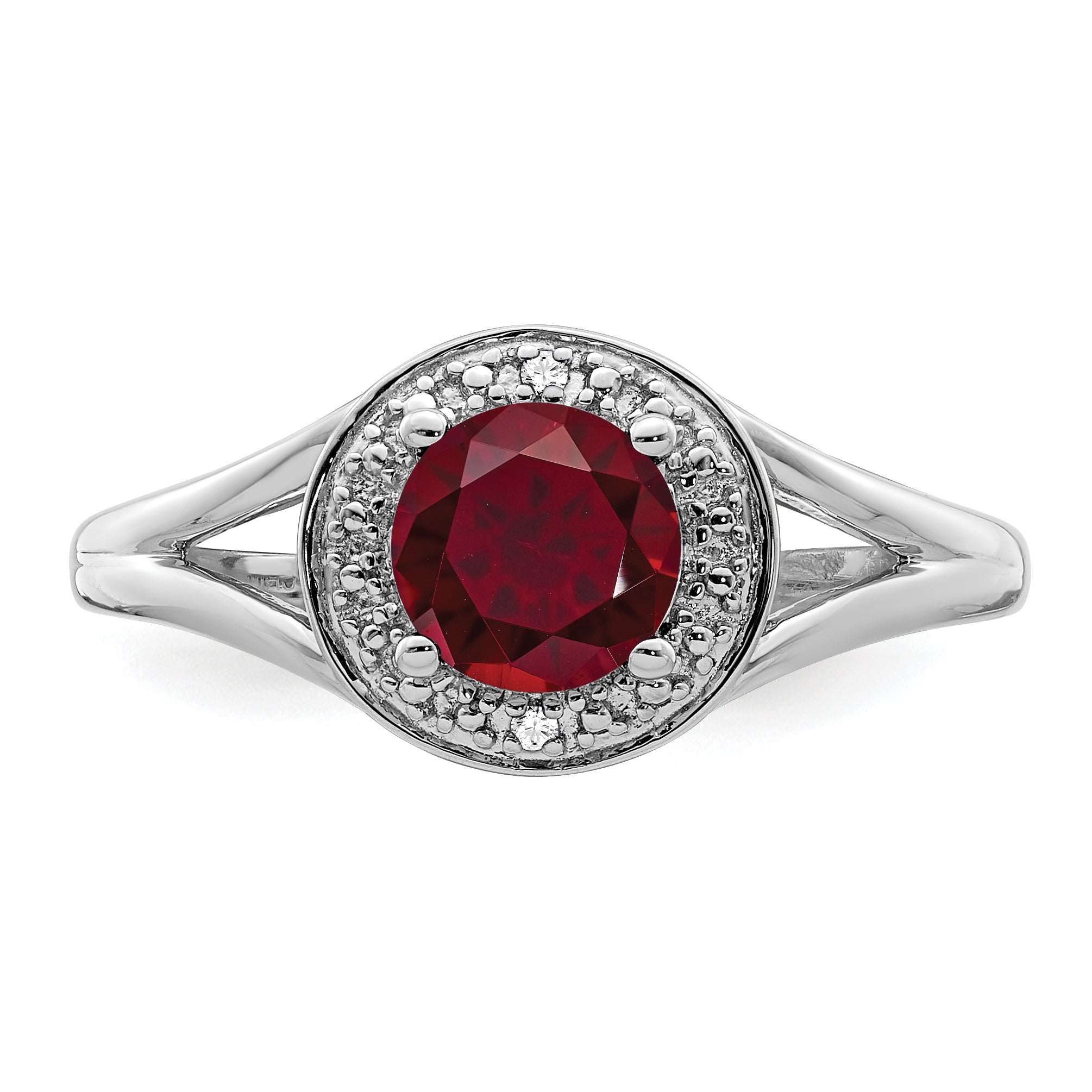 Sterling Silver Rhodium-plated Diamond & Created Ruby Ring