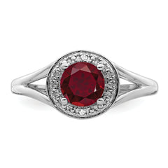 Sterling Silver Rhodium-plated Diamond & Created Ruby Ring