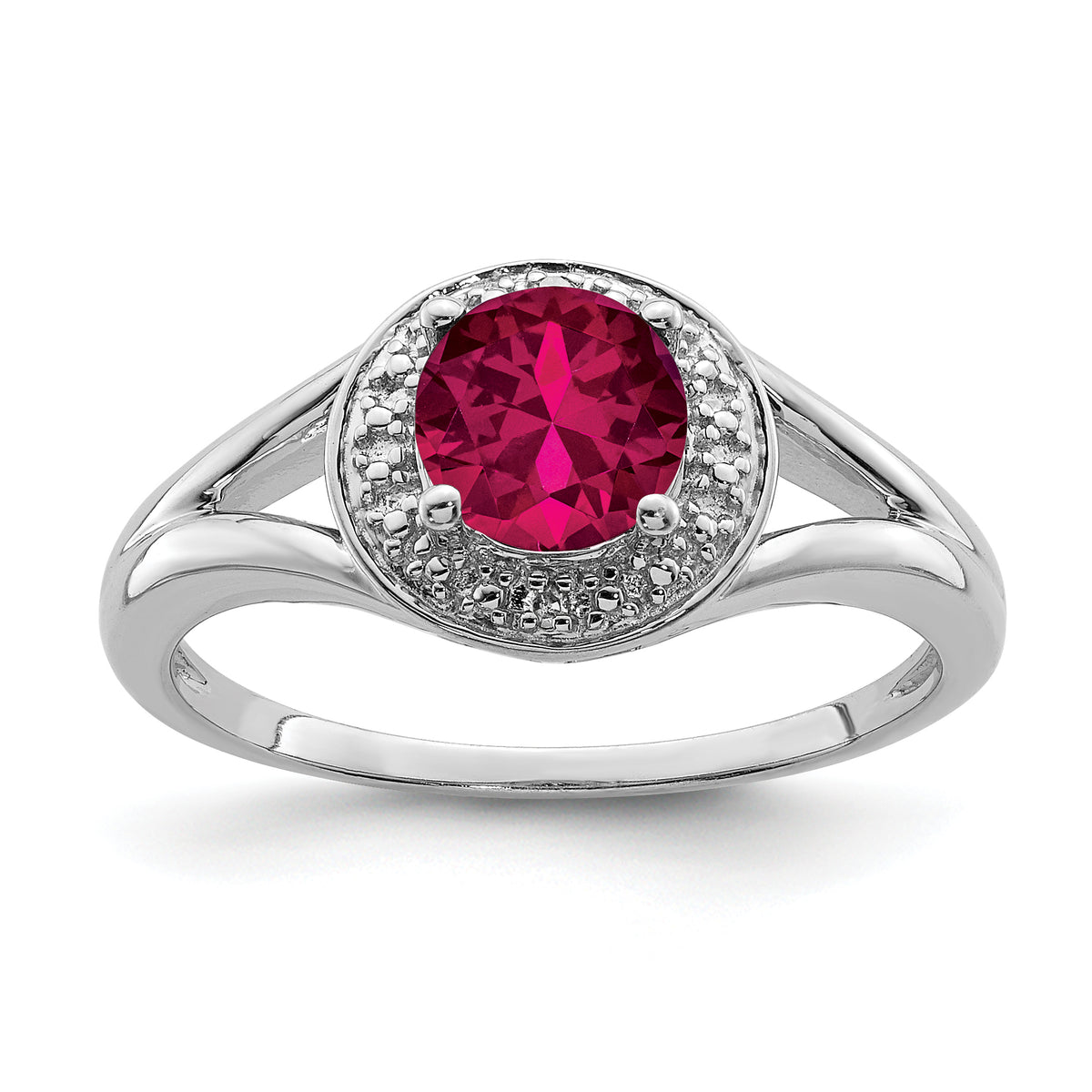 Sterling Silver Rhodium-plated Diamond & Created Ruby Ring