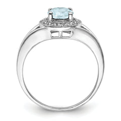 Sterling Silver Rhodium-plated Diamond & Aquamarine Ring