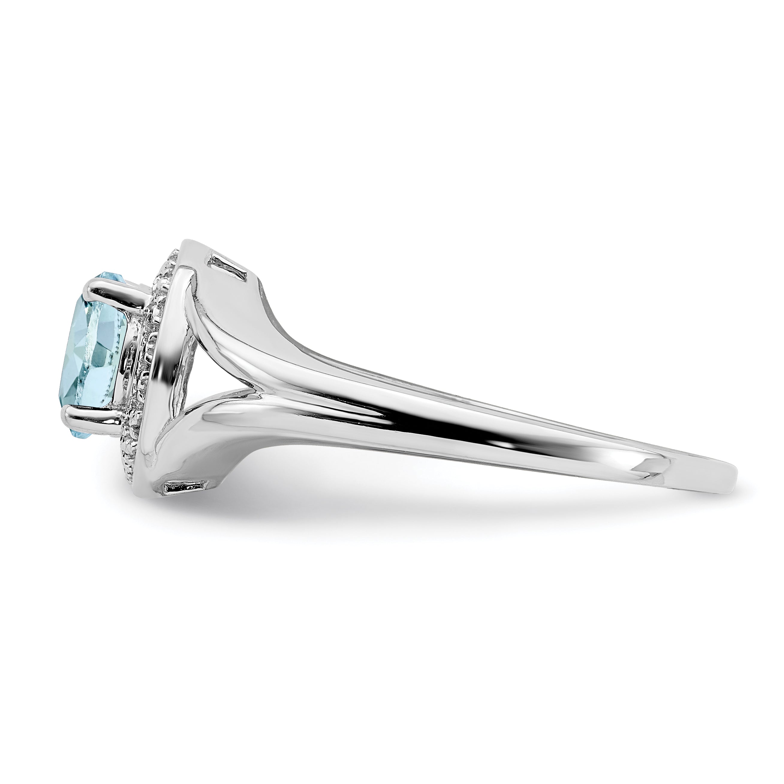 Sterling Silver Rhodium-plated Diamond & Aquamarine Ring