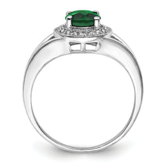 Sterling Silver Rhodium-plated Diamond & Created Emerald Ring