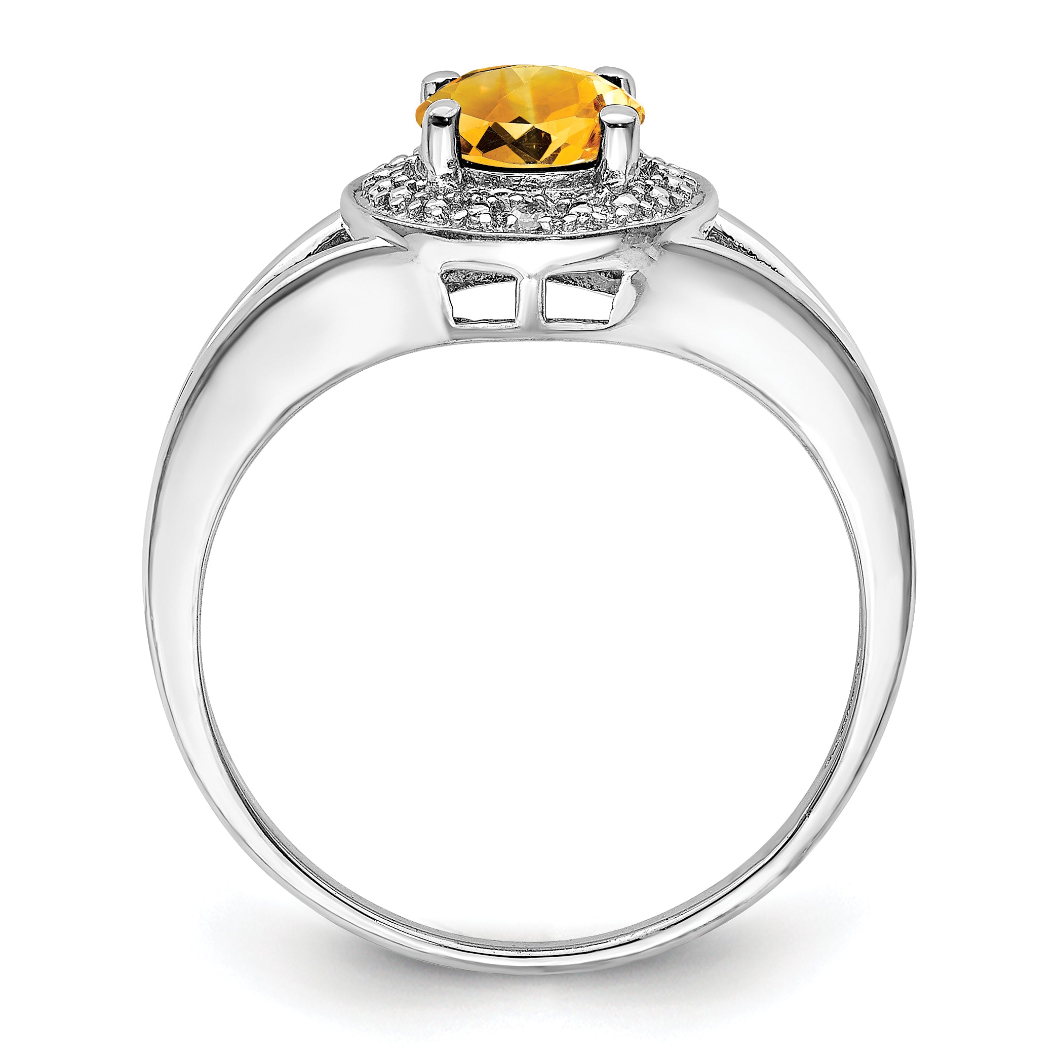 Sterling Silver Rhodium-plated Diamond & Citrine Ring