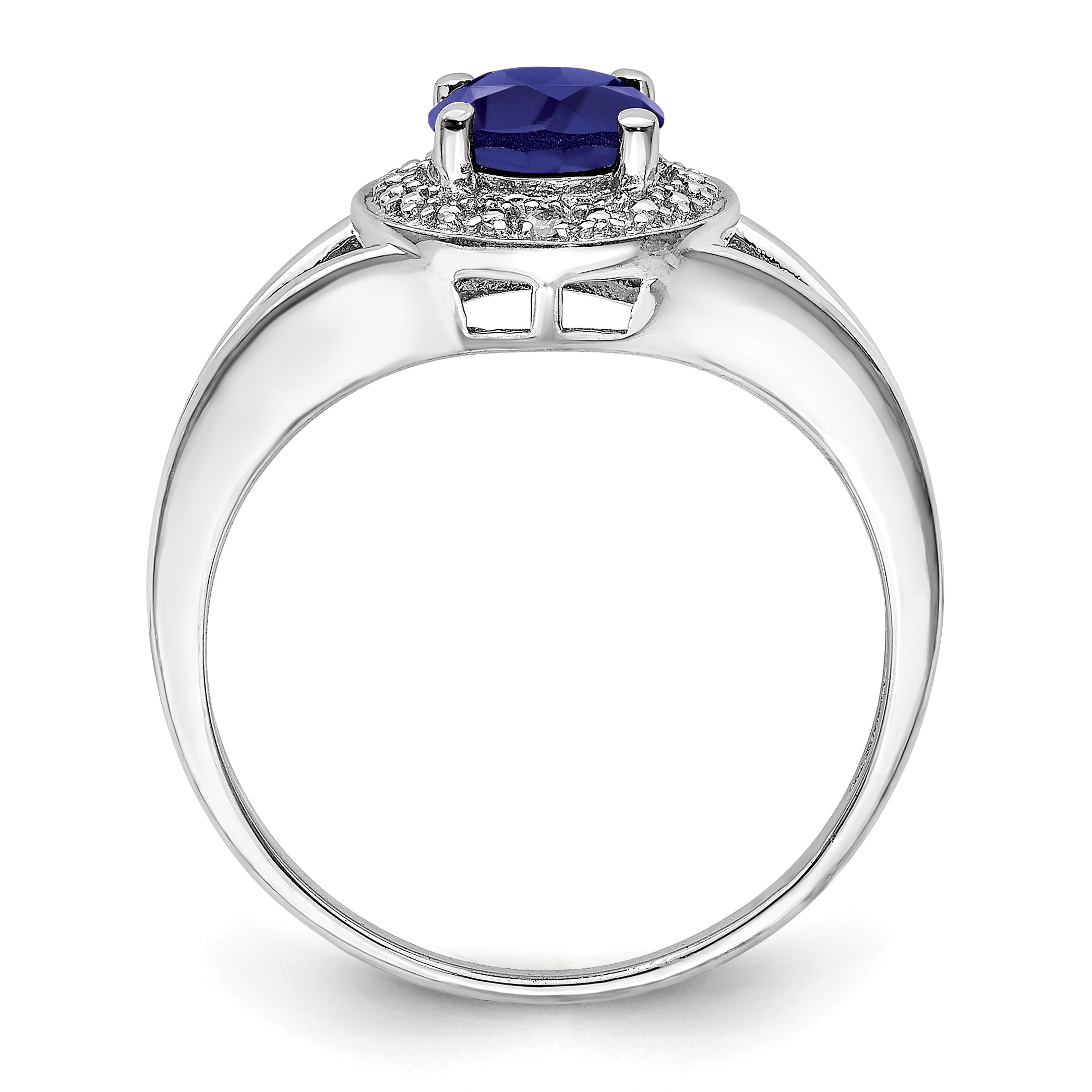 Sterling Silver Rhodium-plated Diamond & Created Sapphire Ring