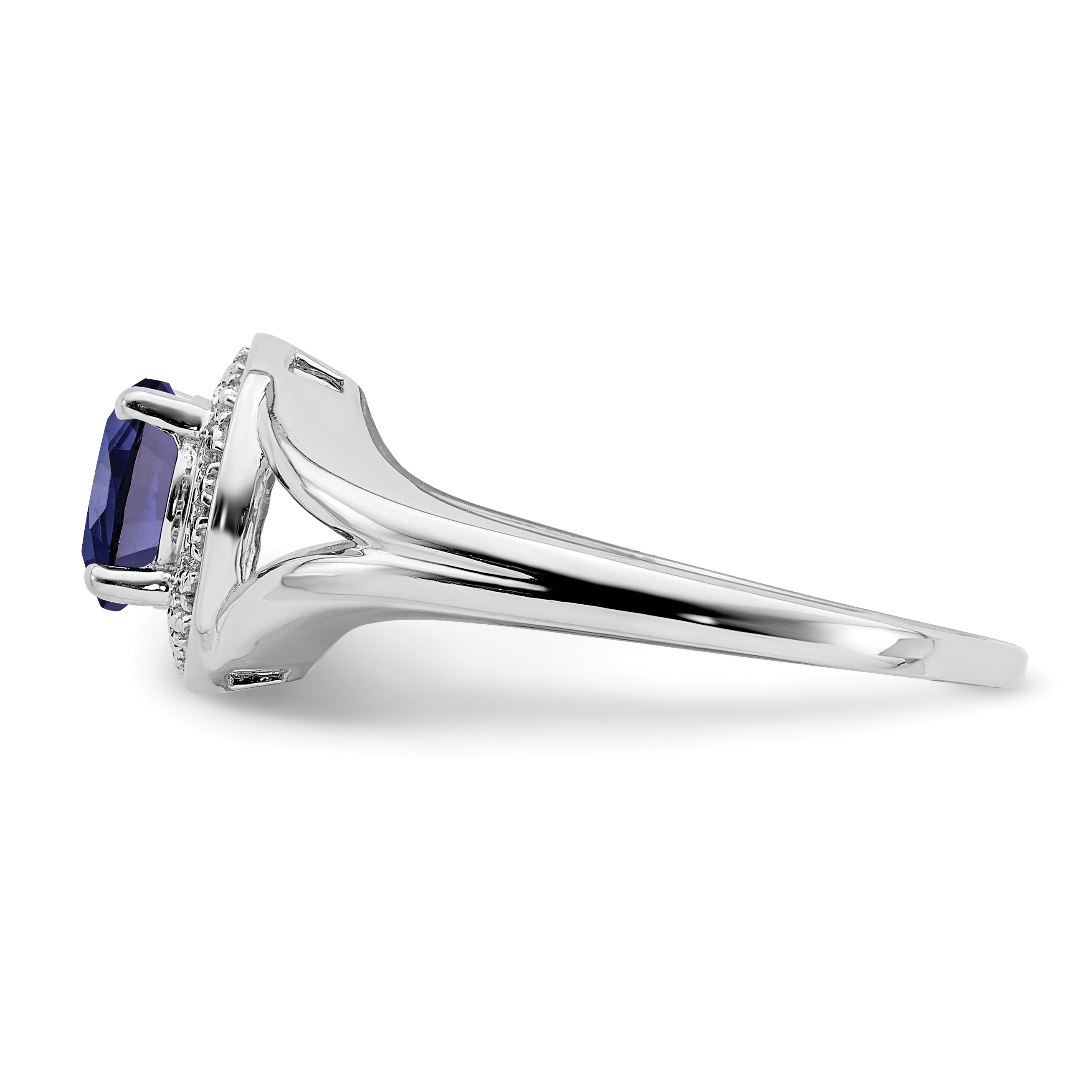 Sterling Silver Rhodium-plated Diamond & Created Sapphire Ring