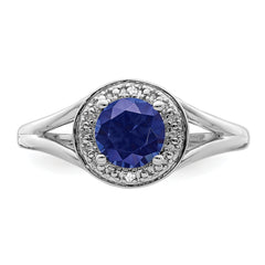 Sterling Silver Rhodium-plated Diamond & Created Sapphire Ring