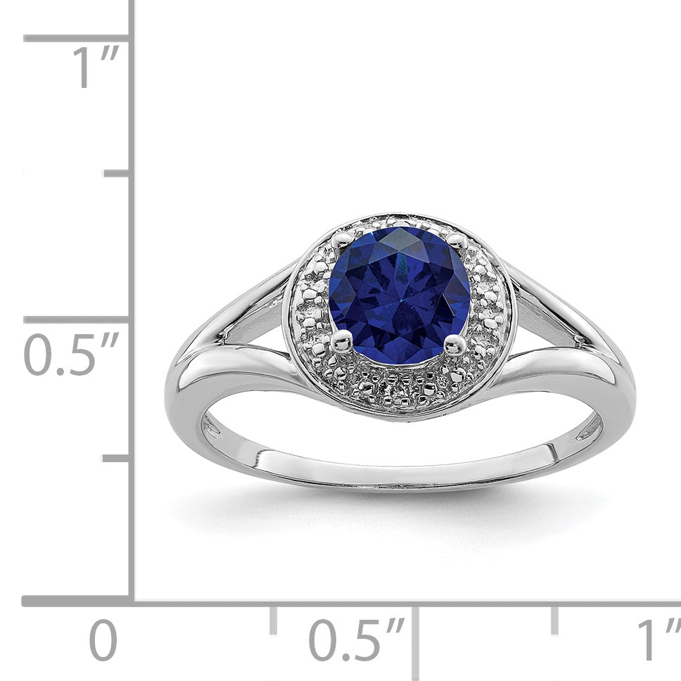 Sterling Silver Rhodium-plated Diamond & Created Sapphire Ring