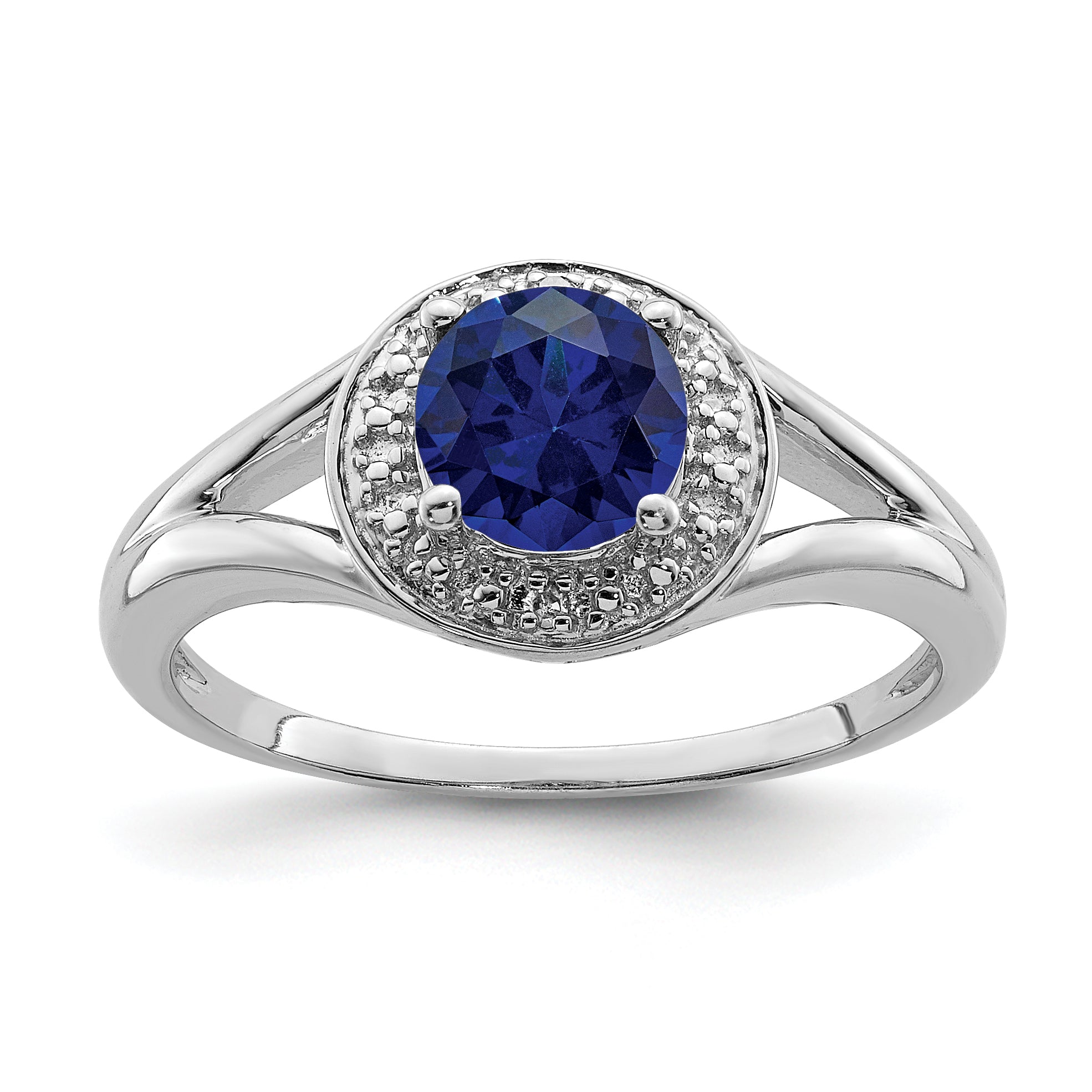 Sterling Silver Rhodium-plated Diamond & Created Sapphire Ring