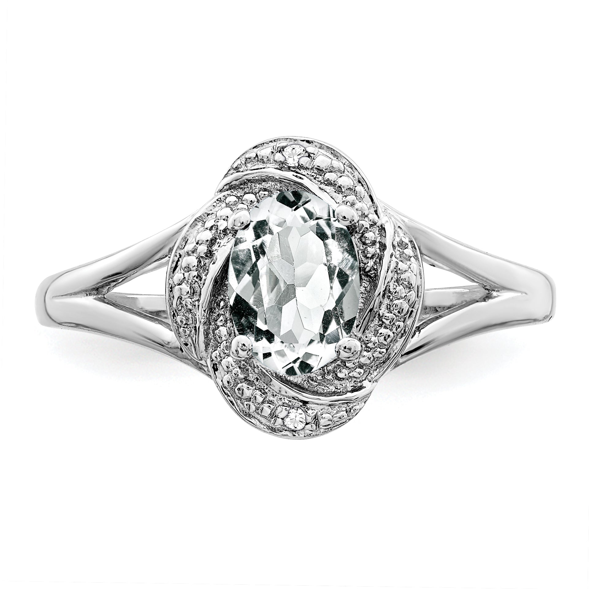 Sterling Silver Rhodium-plated Diamond & White Topaz Ring