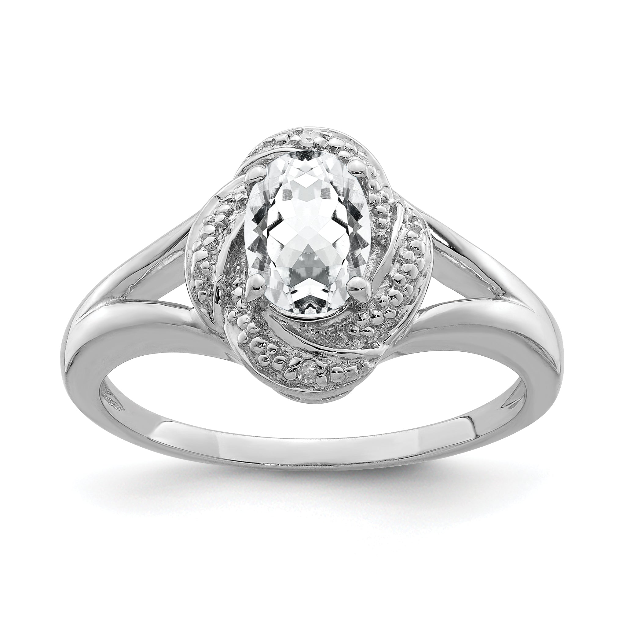 Sterling Silver Rhodium-plated Diamond & White Topaz Ring