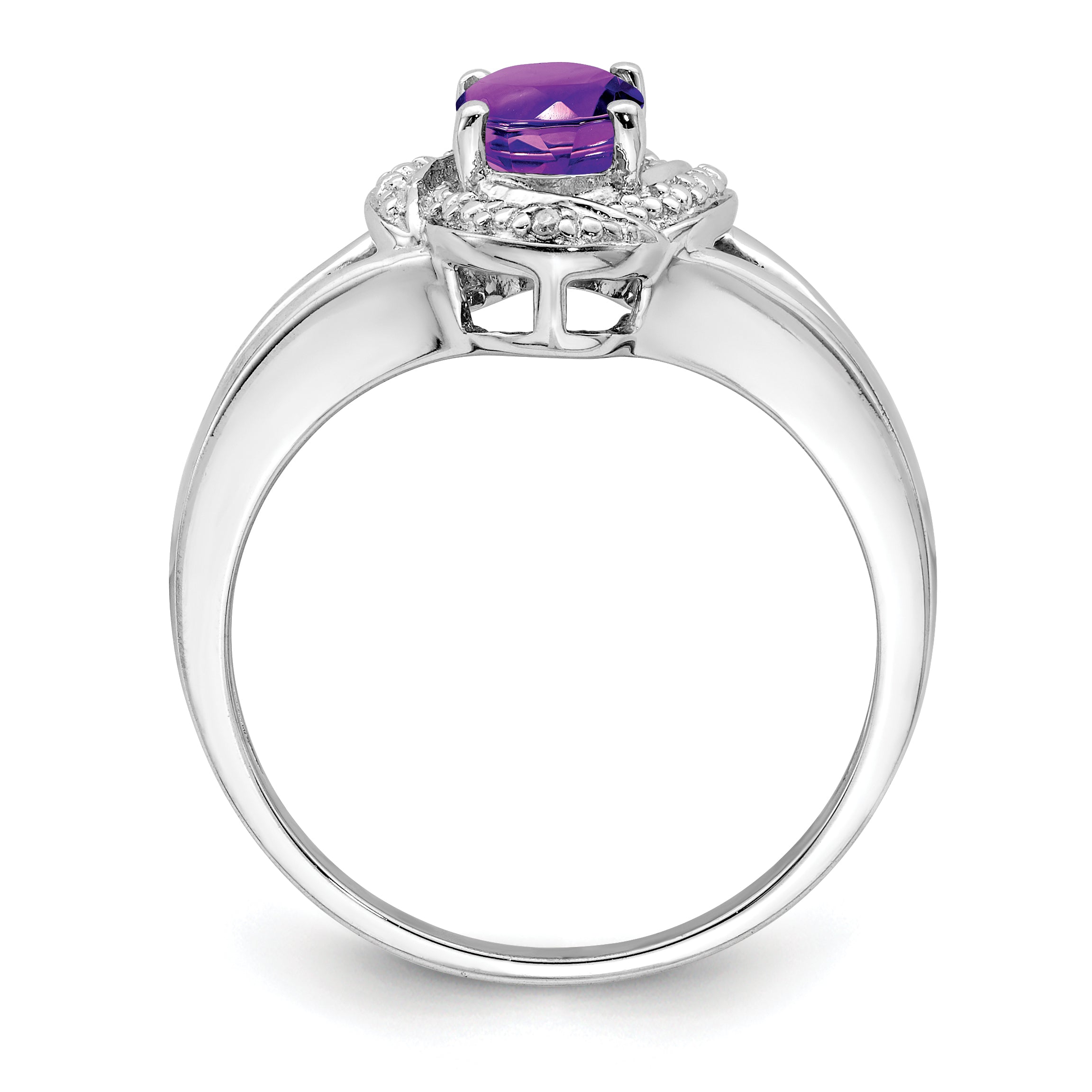 Sterling Silver Rhodium-plated Diamond & Amethyst Ring