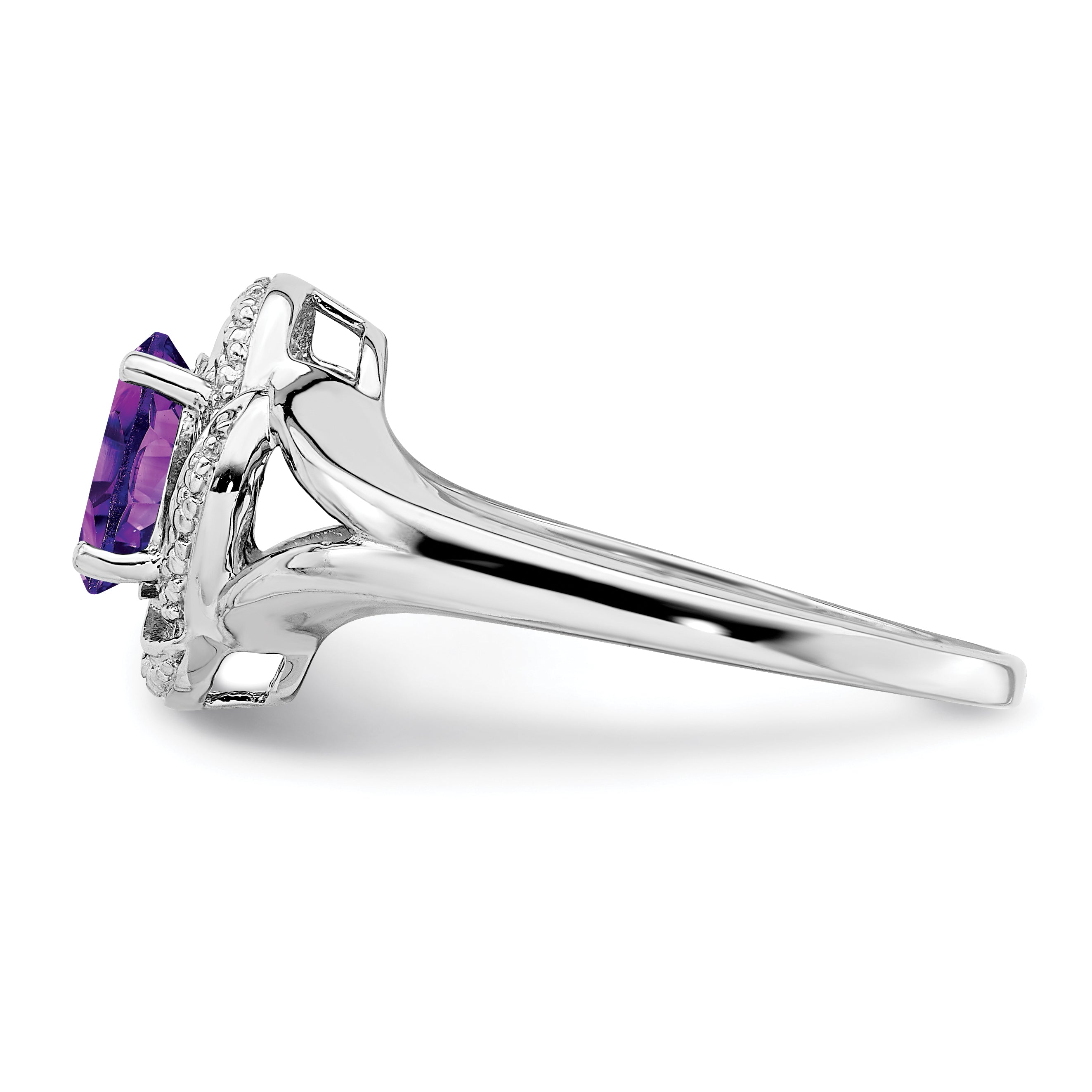 Sterling Silver Rhodium-plated Diamond & Amethyst Ring