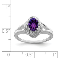 Sterling Silver Rhodium-plated Diamond & Amethyst Ring