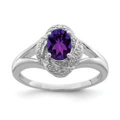 Sterling Silver Rhodium-plated Diamond & Amethyst Ring