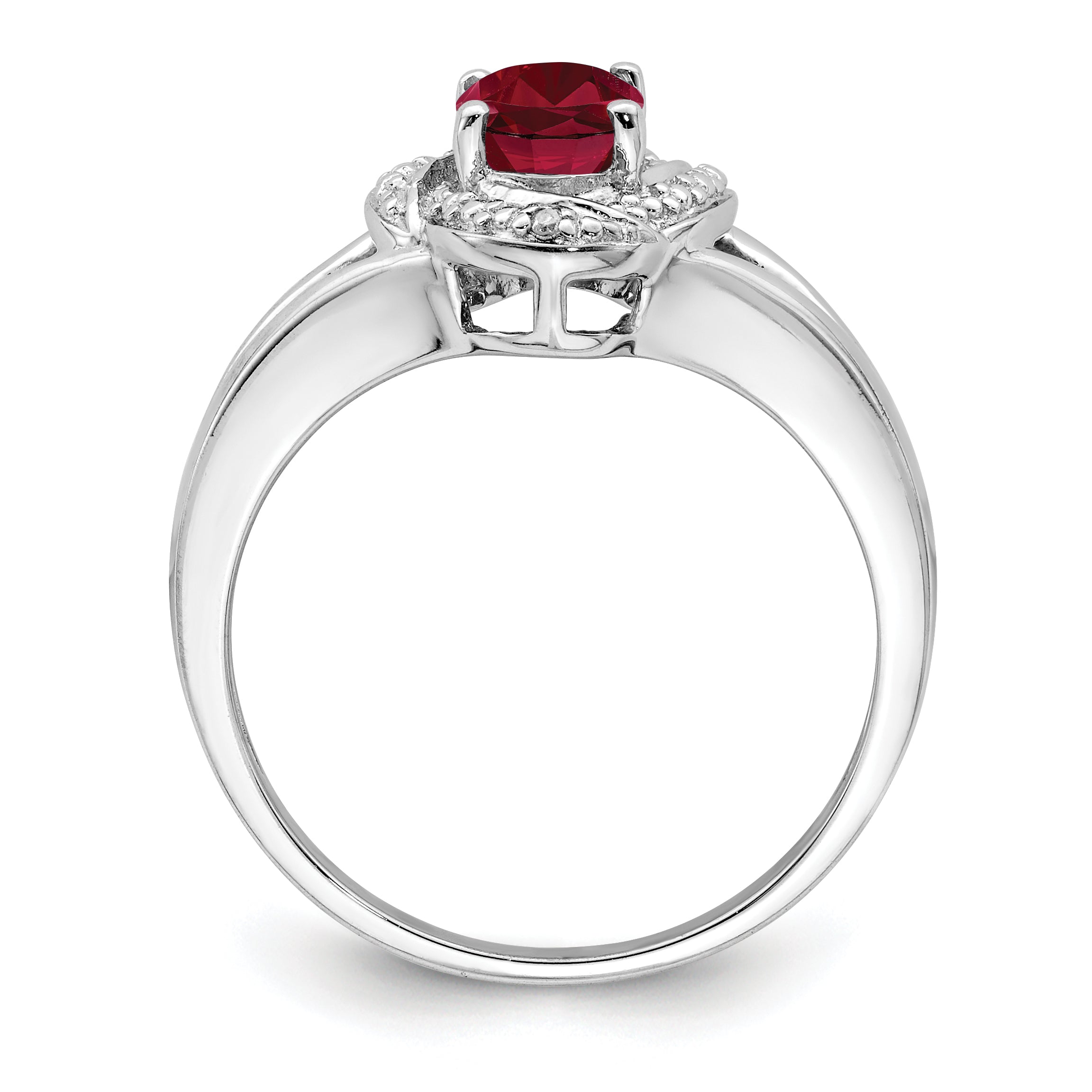 Sterling Silver Rhodium-plated Diamond & Created Ruby Ring