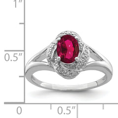 Sterling Silver Rhodium-plated Diamond & Created Ruby Ring