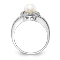 Sterling Silver Rhodium-plated Diamond & Fresh Water Cultured Pearl Ring