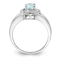 Sterling Silver Rhodium-plated Diamond & Aquamarine Ring