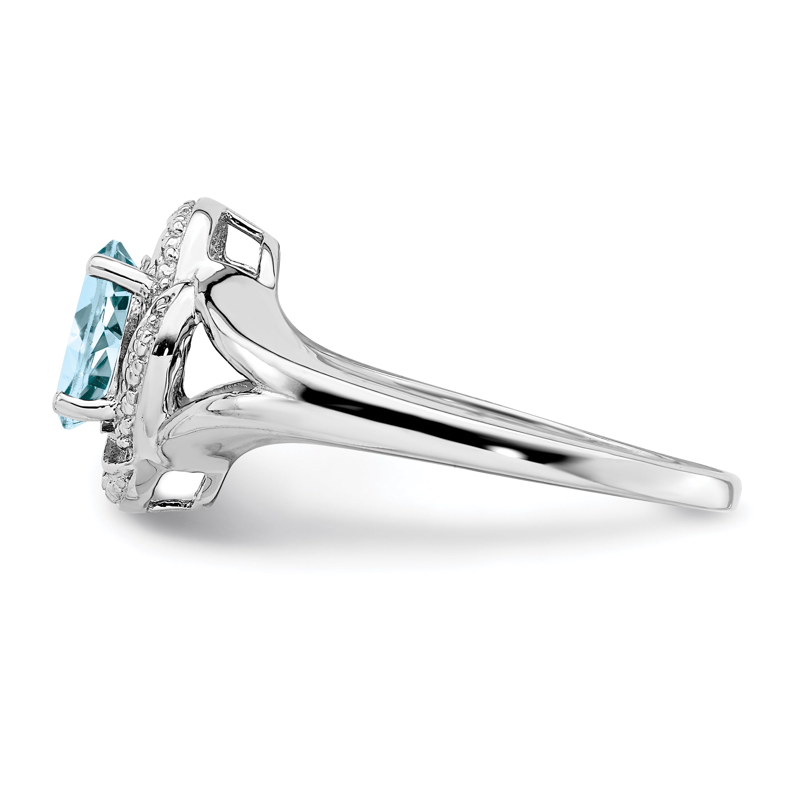 Sterling Silver Rhodium-plated Diamond & Aquamarine Ring