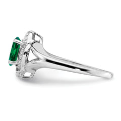 Sterling Silver Rhodium-plated Diamond & Created Emerald Ring