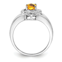 Sterling Silver Rhodium-plated Diamond & Citrine Ring