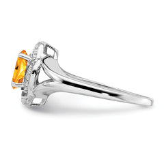 Sterling Silver Rhodium-plated Diamond & Citrine Ring