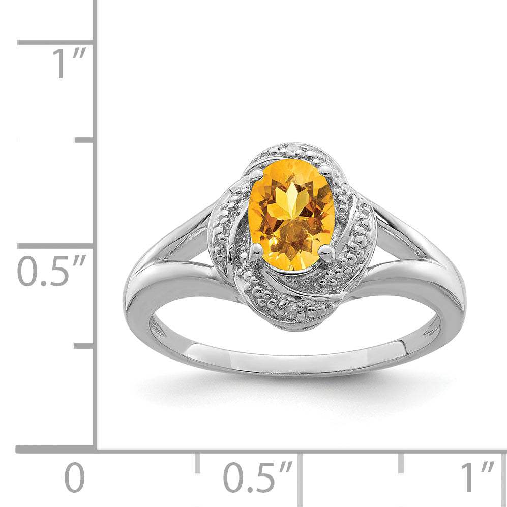 Sterling Silver Rhodium-plated Diamond & Citrine Ring