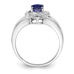 Sterling Silver Rhodium-plated Diamond & Created Sapphire Ring