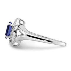 Sterling Silver Rhodium-plated Diamond & Created Sapphire Ring