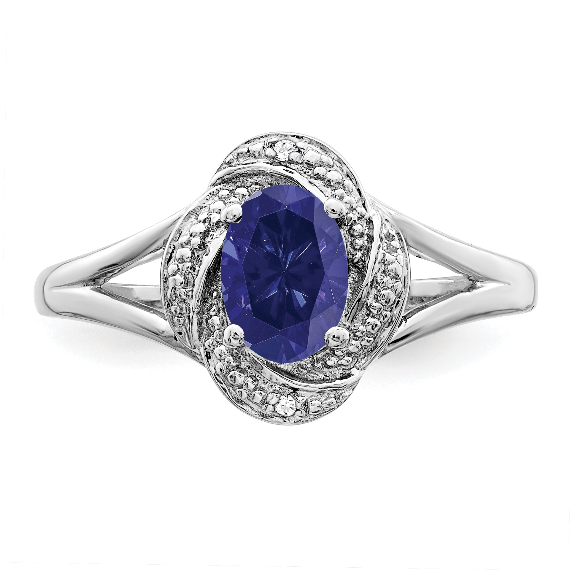 Sterling Silver Rhodium-plated Diamond & Created Sapphire Ring