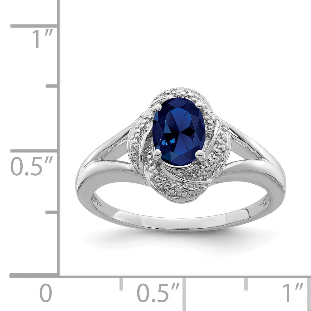 Sterling Silver Rhodium-plated Diamond & Created Sapphire Ring