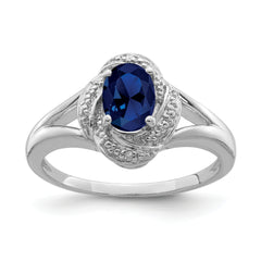 Sterling Silver Rhodium-plated Diamond & Created Sapphire Ring