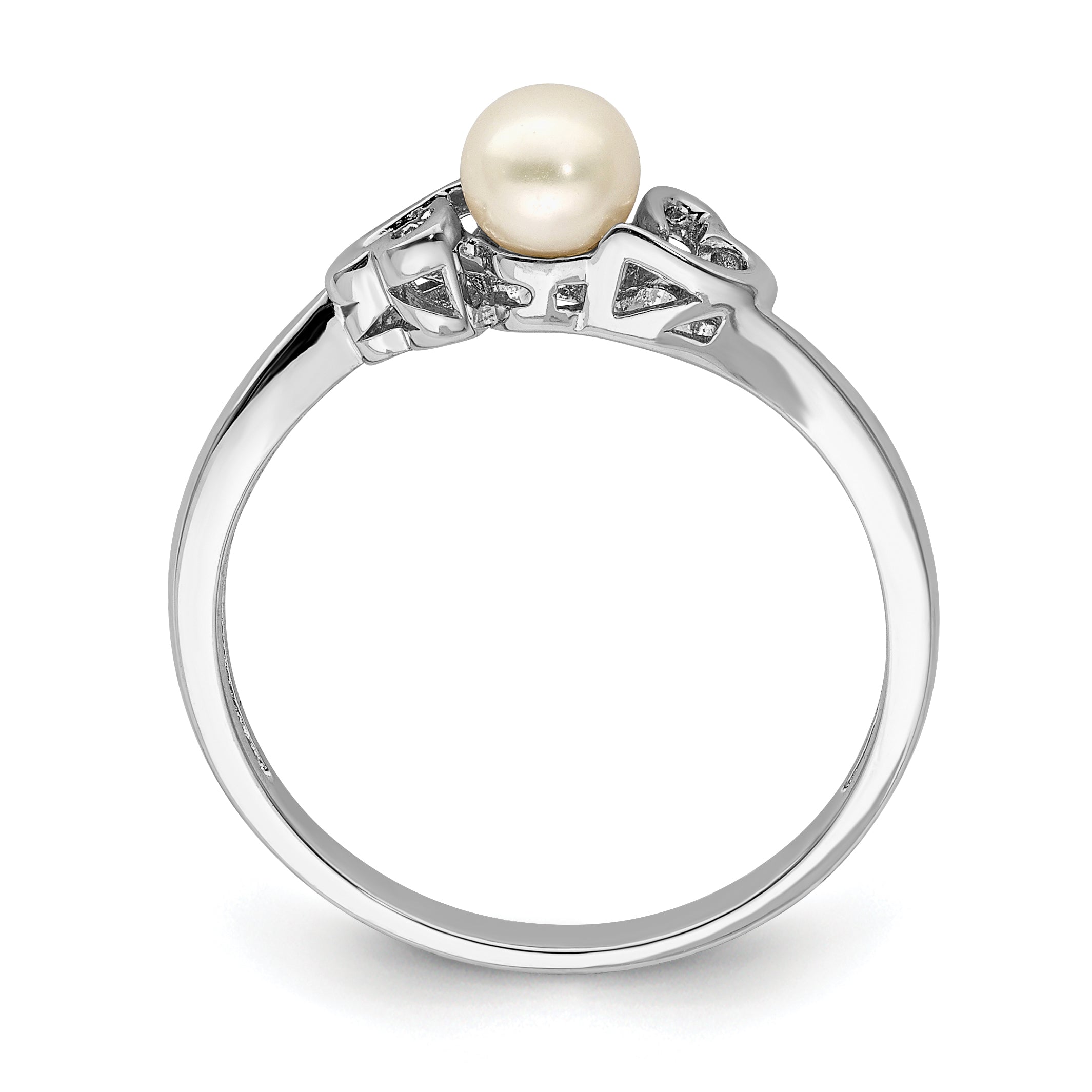 Sterling Silver Rhodium-plated Fresh Water Cultured Pearl Ring