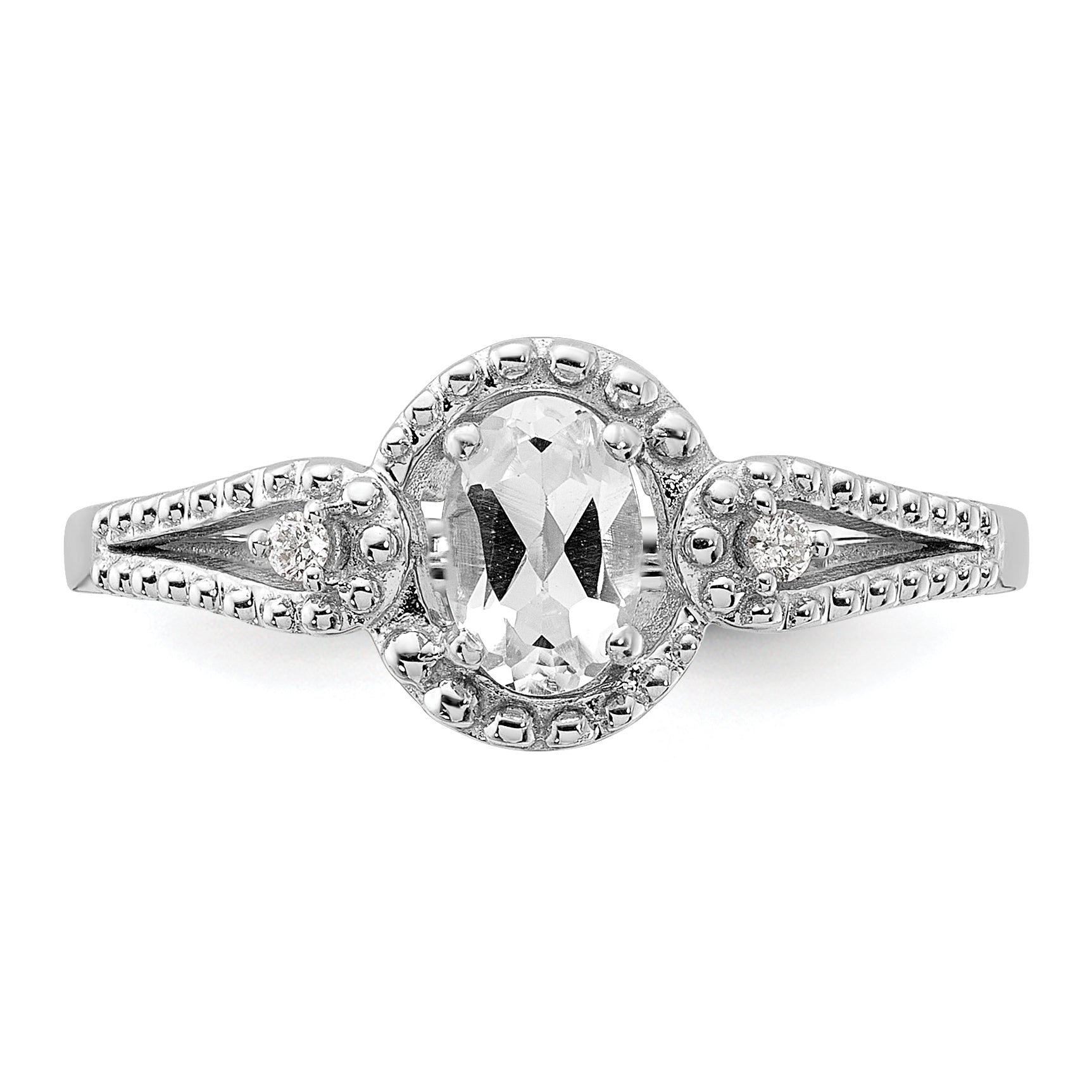 Sterling Silver Rhodium-plated White Topaz & Diamond Ring