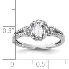 Sterling Silver Rhodium-plated White Topaz & Diamond Ring